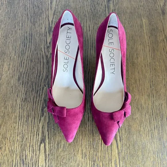 SOLE SOCIETY Red Burgundy Suede Bow Pumps Woman’s‎ 9 B - Picture 6 of 12
